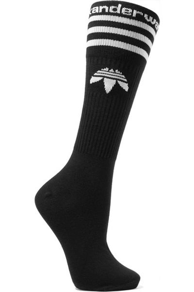 Shop Adidas Originals By Alexander Wang Intarsia Cotton-blend Socks In Black