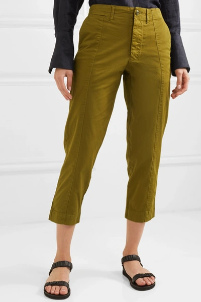 Shop Alex Mill Cropped Cotton-blend Twill Tapered Pants In Green