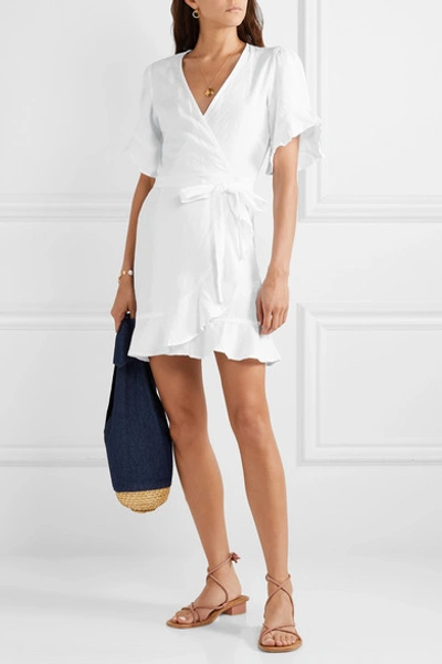Shop Honorine Edie Linen Mini Wrap Dress In White