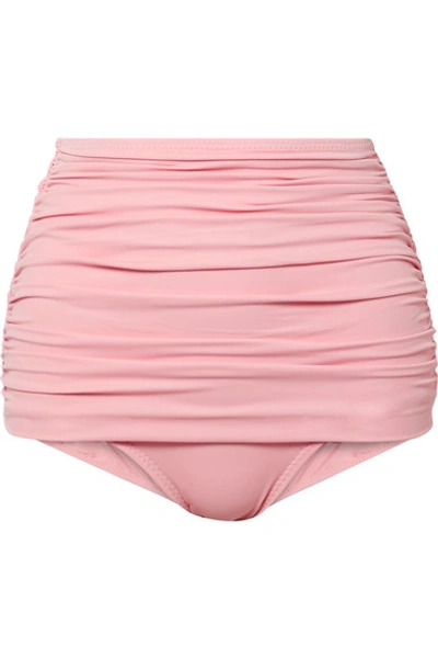 Shop Norma Kamali Bill Ruched Bikini Briefs In Baby Pink