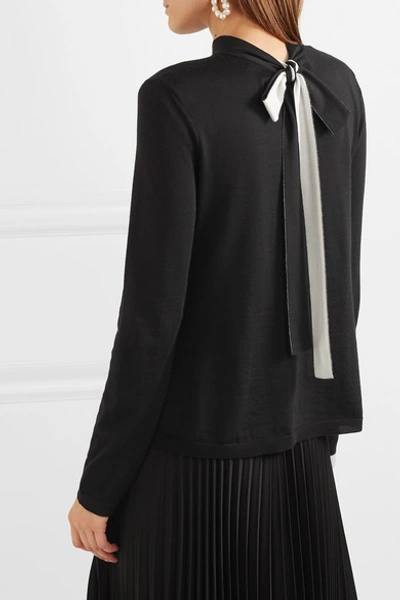 Shop Red Valentino Tie-detailed Wool, Silk And Cashmere-blend Sweater In Black