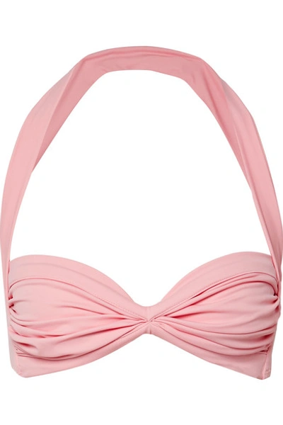 Shop Norma Kamali Bill Ruched Halterneck Bikini Top In Baby Pink