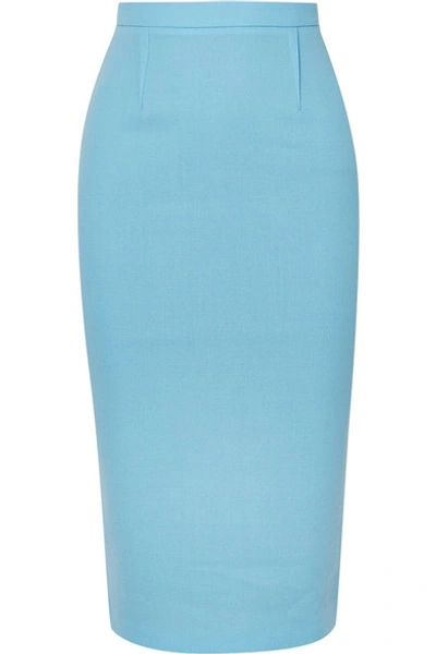 Shop Roland Mouret Arreton Wool-crepe Pencil Skirt In Light Blue