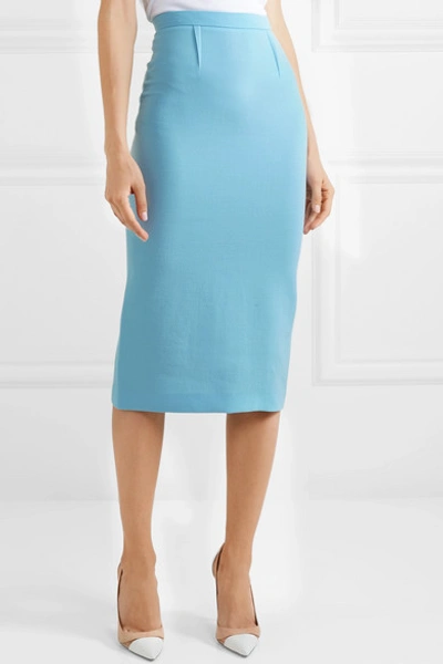 Shop Roland Mouret Arreton Wool-crepe Pencil Skirt In Light Blue