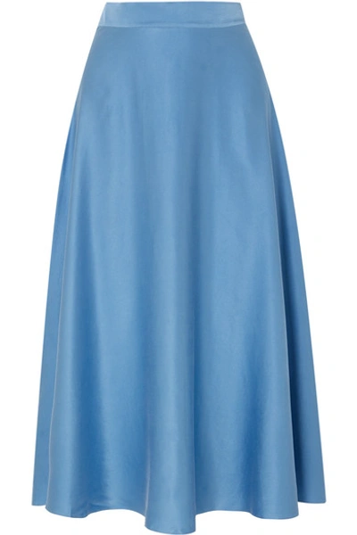 Shop Aross Girl X Soler Alex Silk-satin Midi Skirt In Light Blue