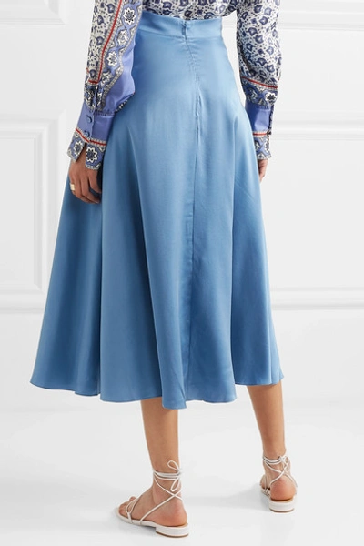 Shop Aross Girl X Soler Alex Silk-satin Midi Skirt In Light Blue