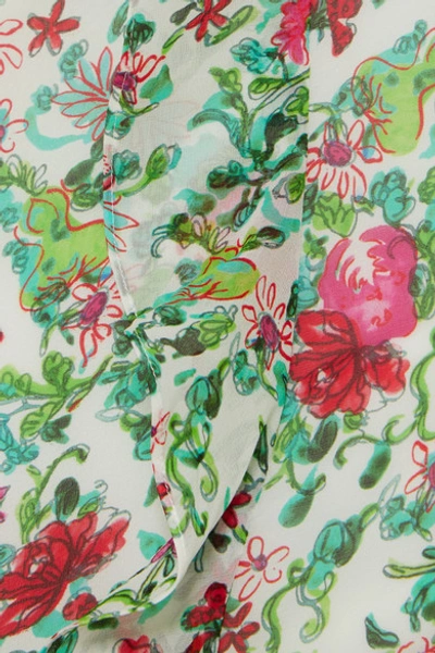 Shop Saloni Tamara Ruffled Floral-print Silk-georgette Maxi Dress In Green