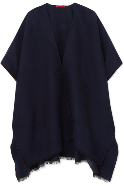 Shop Valentino Intarsia Wool And Silk-blend Wrap In Navy