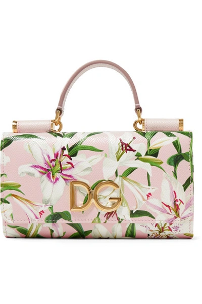 Shop Dolce & Gabbana Von Floral-print Textured-leather Shoulder Bag In Pink