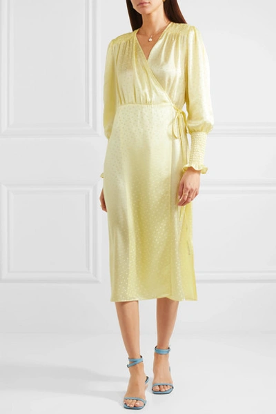 Shop Art Dealer Kate Polka-dot Silk-jacquard Wrap Dress In Pastel Yellow