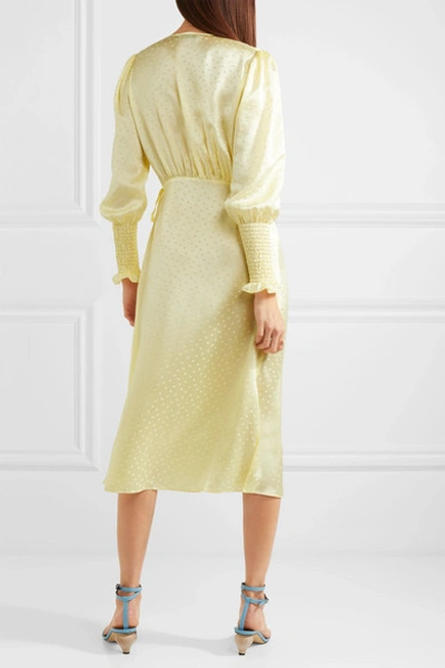 Shop Art Dealer Kate Polka-dot Silk-jacquard Wrap Dress In Pastel Yellow