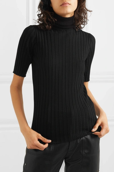 Shop Bottega Veneta Ribbed Merino Wool-blend Turtleneck Sweater In Black