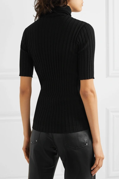 Shop Bottega Veneta Ribbed Merino Wool-blend Turtleneck Sweater In Black