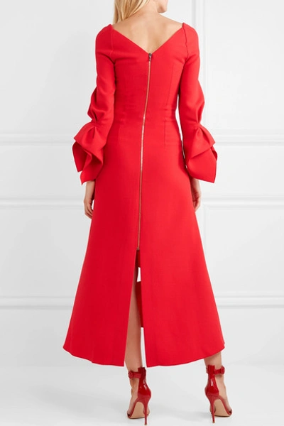 Shop Roland Mouret Trinity Draped Cutout Wool-crepe Midi Dress In Red
