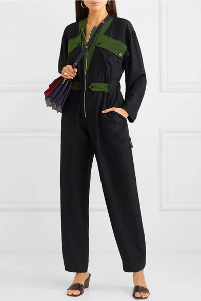 Shop Sonia Rykiel Color-block Silk Jumpsuit In Navy
