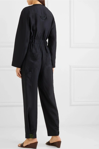 Shop Sonia Rykiel Color-block Silk Jumpsuit In Navy