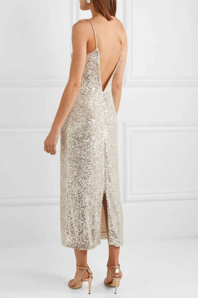 Shop Galvan Sequined Georgette Midi Dress In Platinum