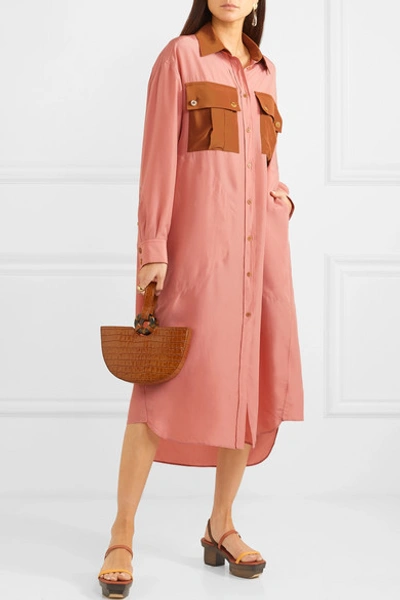 Shop Sonia Rykiel Oversized Color-block Silk-satin Dress In Blush