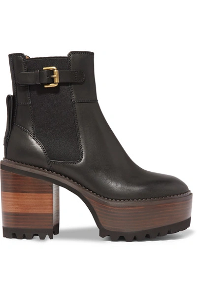 Shop See By Chloé Leather Platform Ankle Boots In Black
