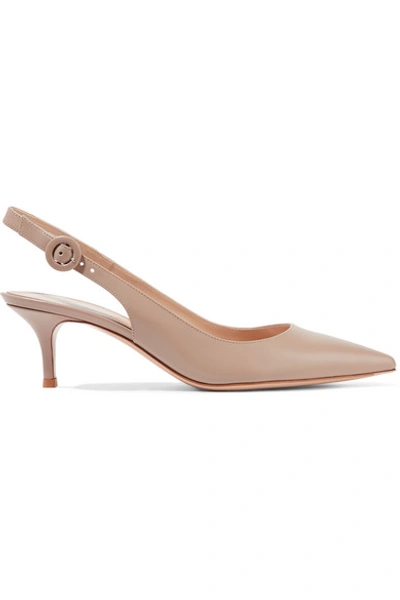 Shop Gianvito Rossi Anna 55 Leather Slingback Pumps In Sand