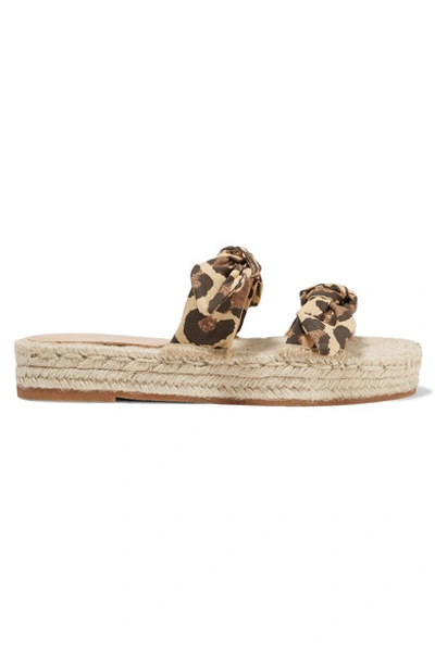 Shop Loeffler Randall Daisy Bow-embellished Leopard-print Canvas Espadrille Slides In Leopard Print