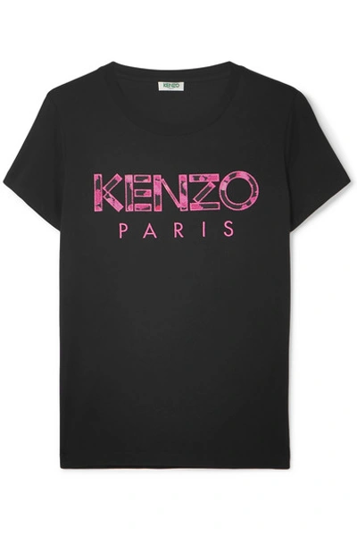 Shop Kenzo Appliquéd Cotton-jersey T-shirt In Black