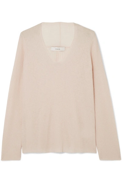 Shop Vince Ribbed Wool And Cashmere-blend Sweater In Cream