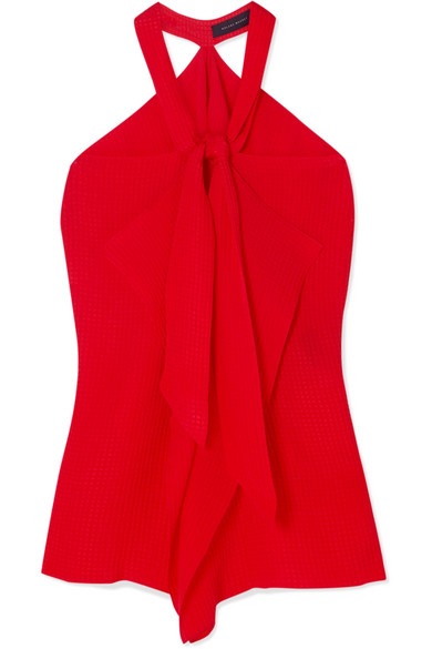 Roland Mouret Pontal Draped Silk-satin Jacquard Halterneck Top In Red ...