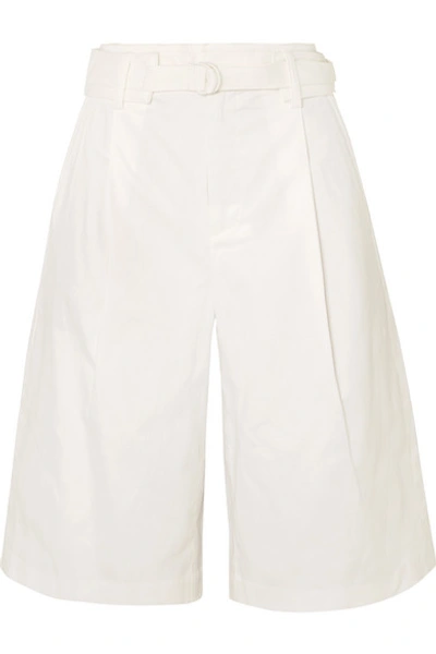 Shop Vince Belted Pleated Cotton-blend Twill Shorts In White