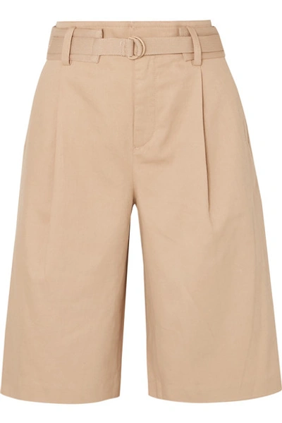 Shop Vince Belted Cotton-blend Twill Shorts In Beige