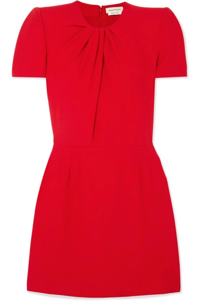 Shop Alexander Mcqueen Ruched Crepe Mini Dress In Red