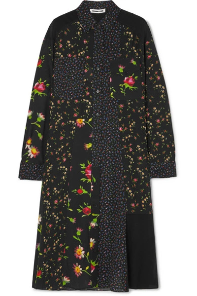 Shop Mcq By Alexander Mcqueen Paneled Floral-print Georgette Shirt Dress In Black