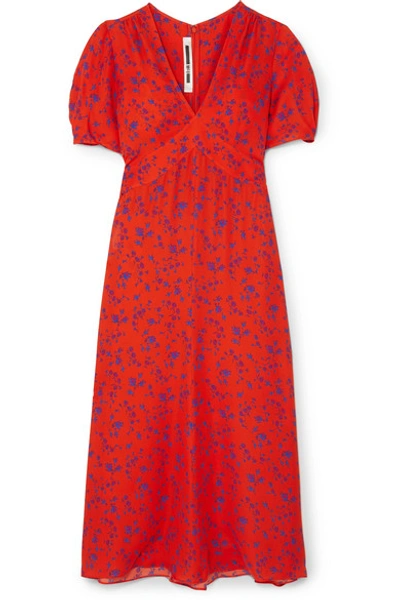 Shop Mcq By Alexander Mcqueen Floral-print Silk-georgette Midi Dress In Orange