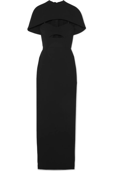 Shop Brandon Maxwell Cape-effect Cutout Cady Gown In Black