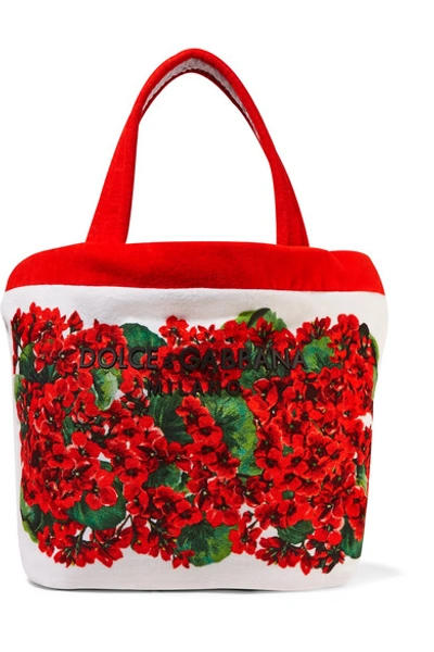 Shop Dolce & Gabbana Escape Portofino Floral-print Cotton-blend Terry Tote In Red