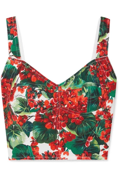 Shop Dolce & Gabbana Floral-print Cady Bustier Top In Red