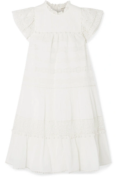 Shop Ulla Johnson Nora Crochet-trimmed Cotton-blend Voile Mini Dress In White