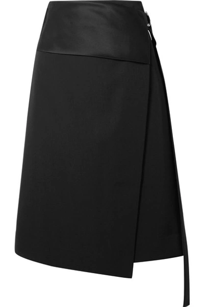 Shop Helmut Lang Satin-paneled Wool-twill Wrap Skirt In Black