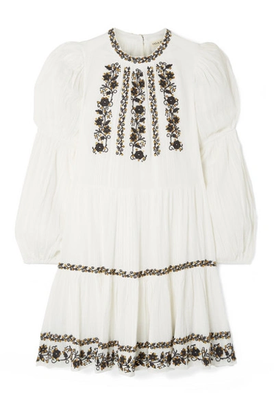 Shop Ulla Johnson Ceres Sequined Embroidered Crinkled Cotton-voile Mini Dress In White