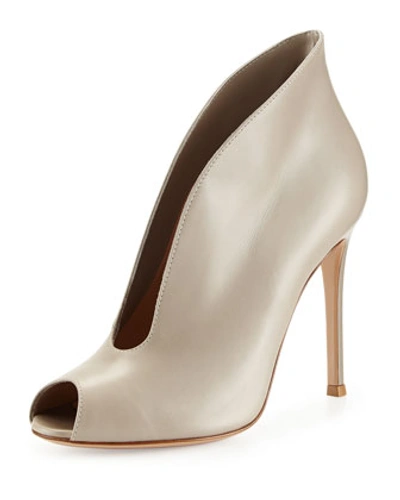 Gianvito Rossi Leather V-neck Peep-toe Bootie In Dust
