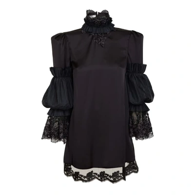 Shop Jiri Kalfar Black Silk Dress With High Neck And Embroidery