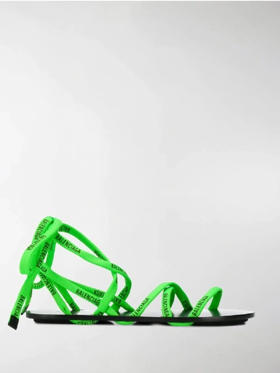 Shop Balenciaga Logo Shoelace Flat Sandals In Green