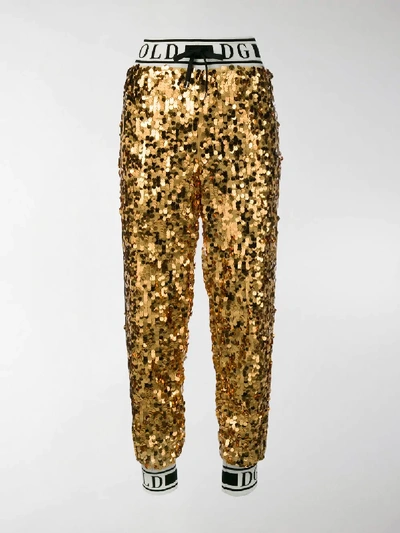Shop Dolce & Gabbana Logo Sequinned Track Pants In Gold