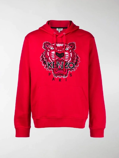 Shop Kenzo Embroidered Tiger Hoodie In Red