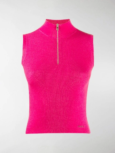 Shop Prada Ribbed Half Zip Vest In Pink