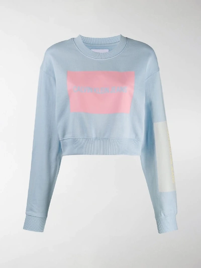 Shop Calvin Klein Jeans Est.1978 Cropped Logo Sweatshirt In Blue