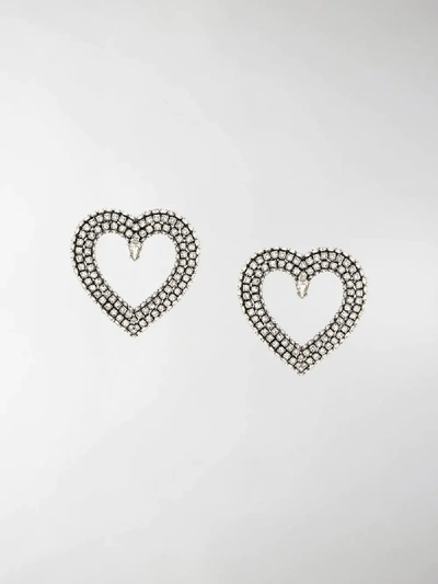 Shop Balenciaga Heart Shaped Crystal Earrings In Silver