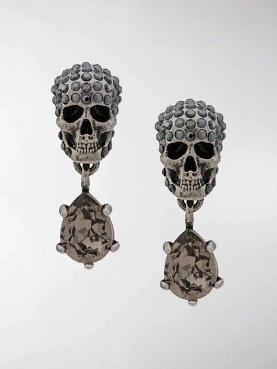 Shop Alexander Mcqueen Skull Embellished Earrings In Silver