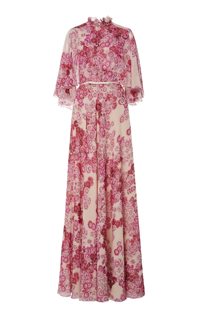 Shop Giambattista Valli Women's Cape-overlay Floral Silk Gown