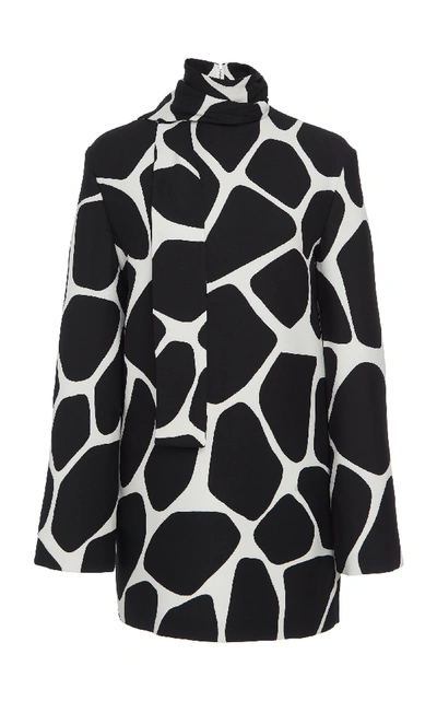 Shop Valentino Scarf-detailed Printed Wool-blend Blouse In Black/white